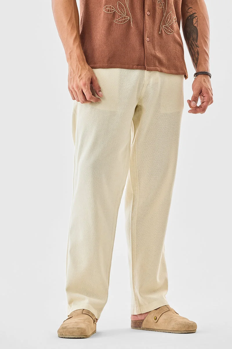 سنيتش Off White Textured Relaxed Casual Trousers