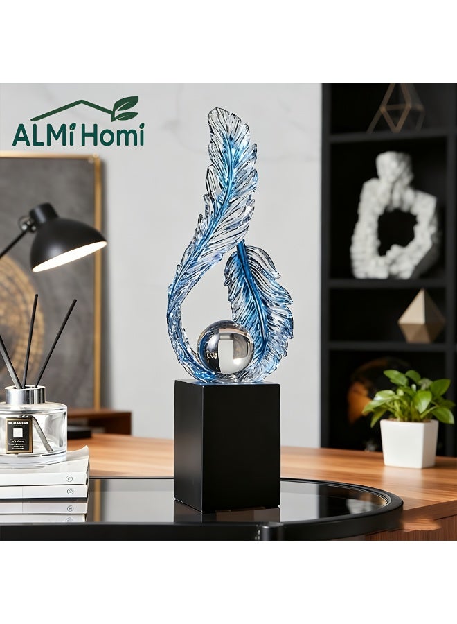 ALMiHomi Blue Crystal Feather Decorative Figurine – Elegant Home & Office Desk Decor Ornament, Modern Art Sculpture for Living Room Decoration - Image 1