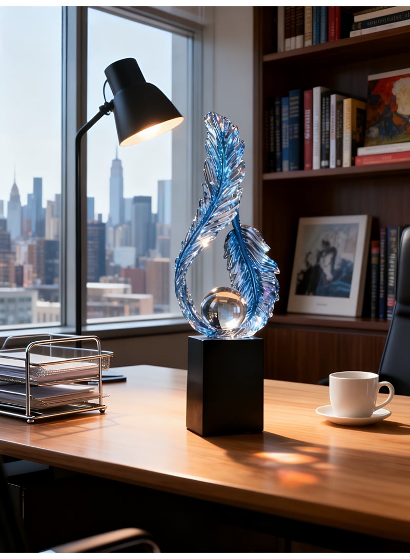 ALMiHomi Blue Crystal Feather Decorative Figurine – Elegant Home & Office Desk Decor Ornament, Modern Art Sculpture for Living Room Decoration - Image 4