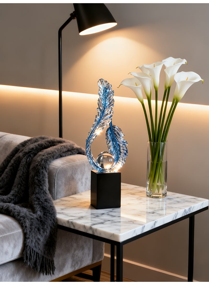 ALMiHomi Blue Crystal Feather Decorative Figurine – Elegant Home & Office Desk Decor Ornament, Modern Art Sculpture for Living Room Decoration - Image 3