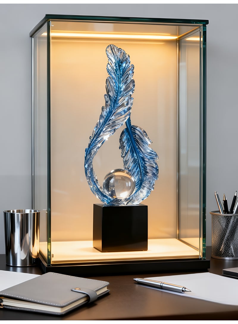 ALMiHomi Blue Crystal Feather Decorative Figurine – Elegant Home & Office Desk Decor Ornament, Modern Art Sculpture for Living Room Decoration - Image 5