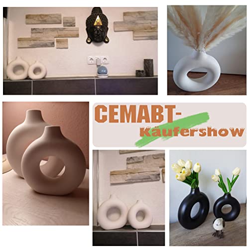 CEMABT Black Donut Vase Hollow Ceramic Vase for Flowers Handmade Minimalist Boho ins Style Modern Home Decor for Wedding Dinner Table Party Living Room Office Bedroom（M - Image 4