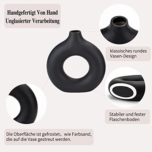 CEMABT Black Donut Vase Hollow Ceramic Vase for Flowers Handmade Minimalist Boho ins Style Modern Home Decor for Wedding Dinner Table Party Living Room Office Bedroom（M - Image 3