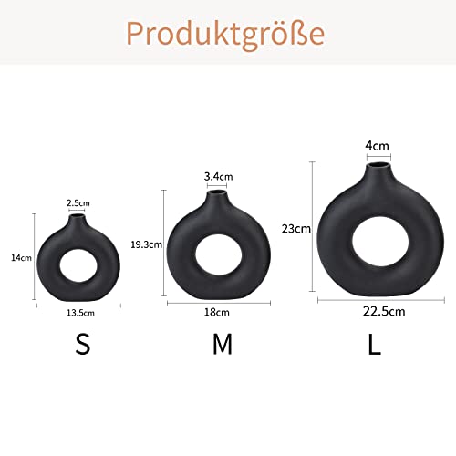 CEMABT Black Donut Vase Hollow Ceramic Vase for Flowers Handmade Minimalist Boho ins Style Modern Home Decor for Wedding Dinner Table Party Living Room Office Bedroom（M - Image 2