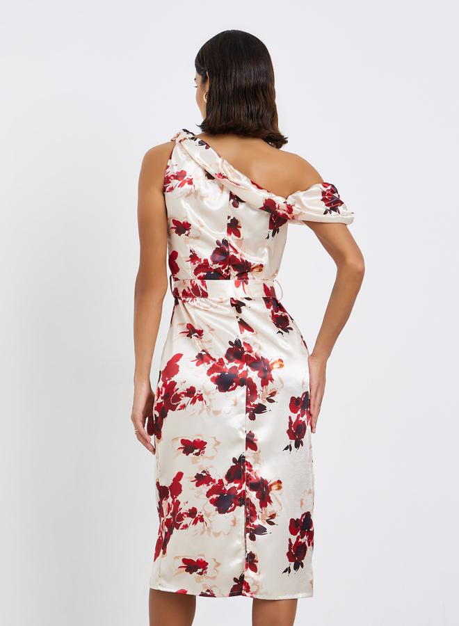 Styli Women Floral Print One-Shoulder Sheath Midi Dress - Image 5