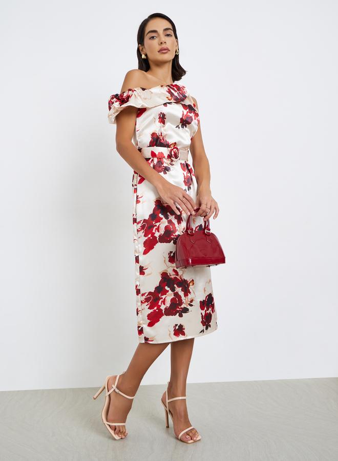 Styli Women Floral Print One-Shoulder Sheath Midi Dress - Image 3