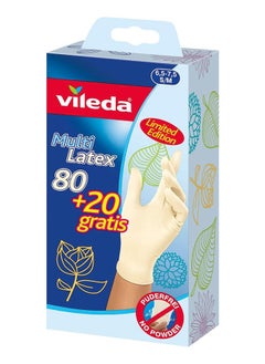 Vileda Vileda Disposable Multi Latex Gloves, Powder-Free, Ambidextrous Wear,  Small/Medium, Pack Of 100, White  - Image 1