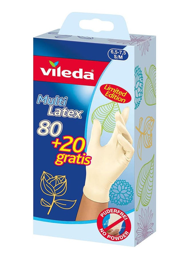 Vileda Vileda Disposable Multi Latex Gloves, Powder-Free, Ambidextrous Wear,  Small/Medium, Pack Of 100, White  - Image 1