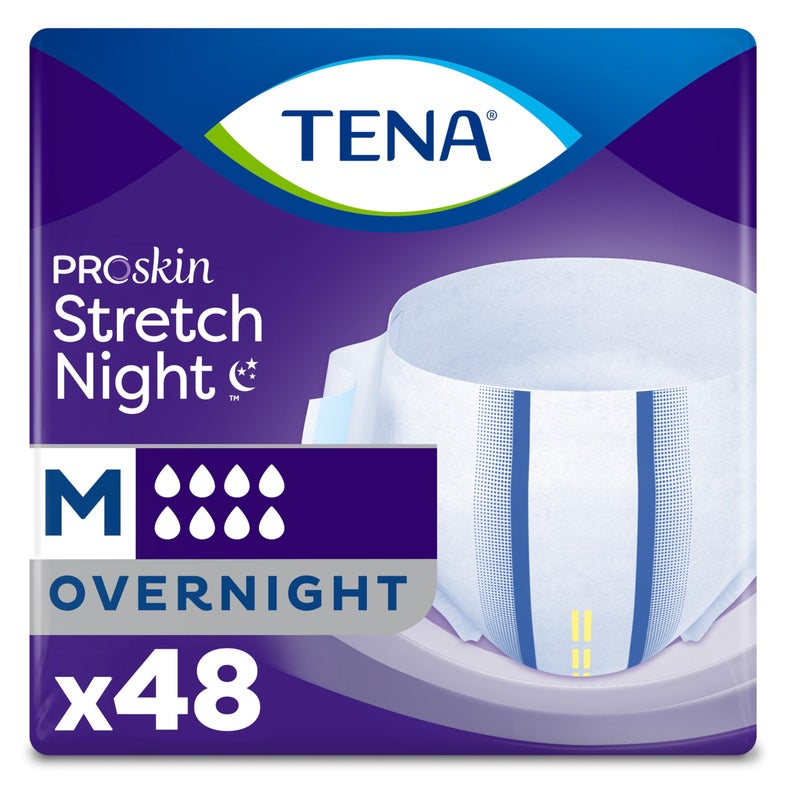 TENA ProSkin Overnight Protection Adult Incontinence Brief Stretch Disposable Medium 48count 4 Packs of 12 Packaging May Vary