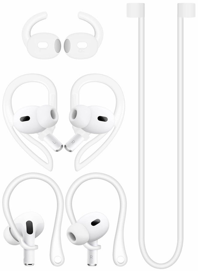 A-Focus Anti-Slip Set for AirPods Pro 2nd Silicone Adjustable Ear Hook Ergonomic Design Wings Wingtip Ear Tips Strap Sport Earbuds Accessories Eartip Compatible with AirPods Pro 2 White Strap - Image 1