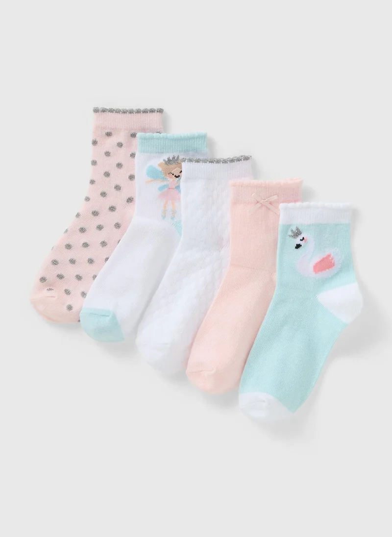 ماتلان 5 Pack Girls Pink Swan Fairy Socks
