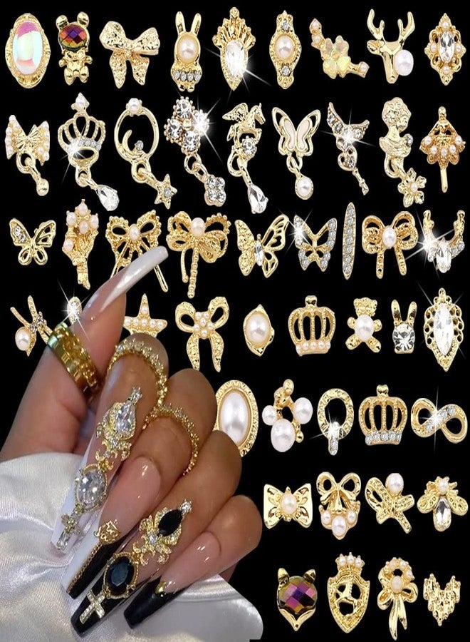 JALIYA 50pcs Random Gold Nail Charms Luxury Nail Rhinestones Nail Gems 3D Alloy Flower Butterfly Nail Art Charms Metal Snake Bear Heart Bow Star Charms for Nails Mix Styles Nail Jewels for Nail Art Supplies - Image 1