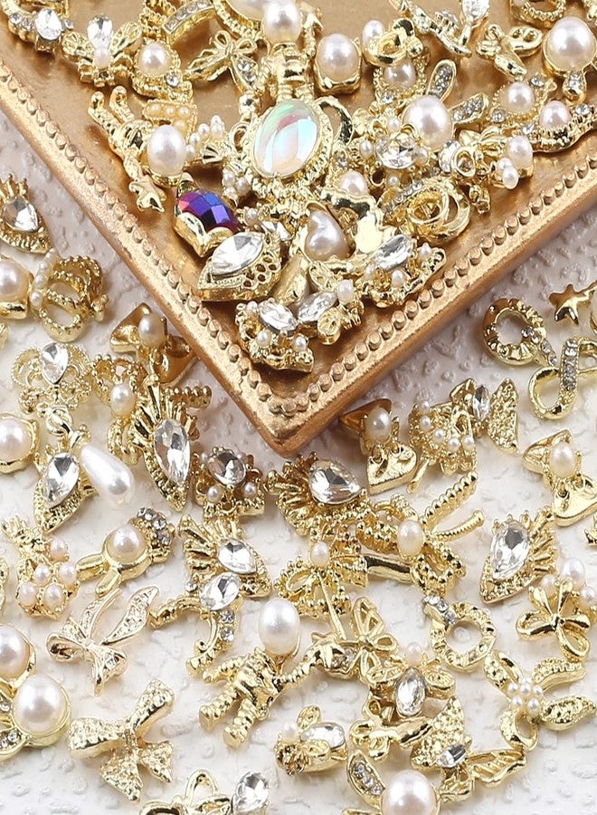 JALIYA 50pcs Random Gold Nail Charms Luxury Nail Rhinestones Nail Gems 3D Alloy Flower Butterfly Nail Art Charms Metal Snake Bear Heart Bow Star Charms for Nails Mix Styles Nail Jewels for Nail Art Supplies - Image 3