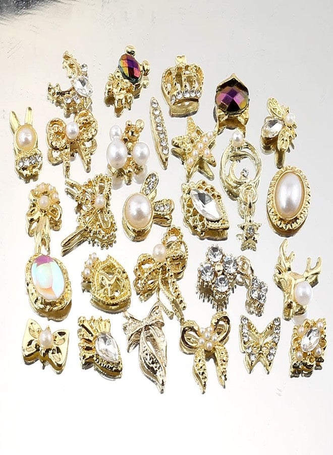 JALIYA 50pcs Random Gold Nail Charms Luxury Nail Rhinestones Nail Gems 3D Alloy Flower Butterfly Nail Art Charms Metal Snake Bear Heart Bow Star Charms for Nails Mix Styles Nail Jewels for Nail Art Supplies - Image 5