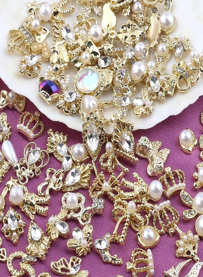 JALIYA 50pcs Random Gold Nail Charms Luxury Nail Rhinestones Nail Gems 3D Alloy Flower Butterfly Nail Art Charms Metal Snake Bear Heart Bow Star Charms for Nails Mix Styles Nail Jewels for Nail Art Supplies - Image 2