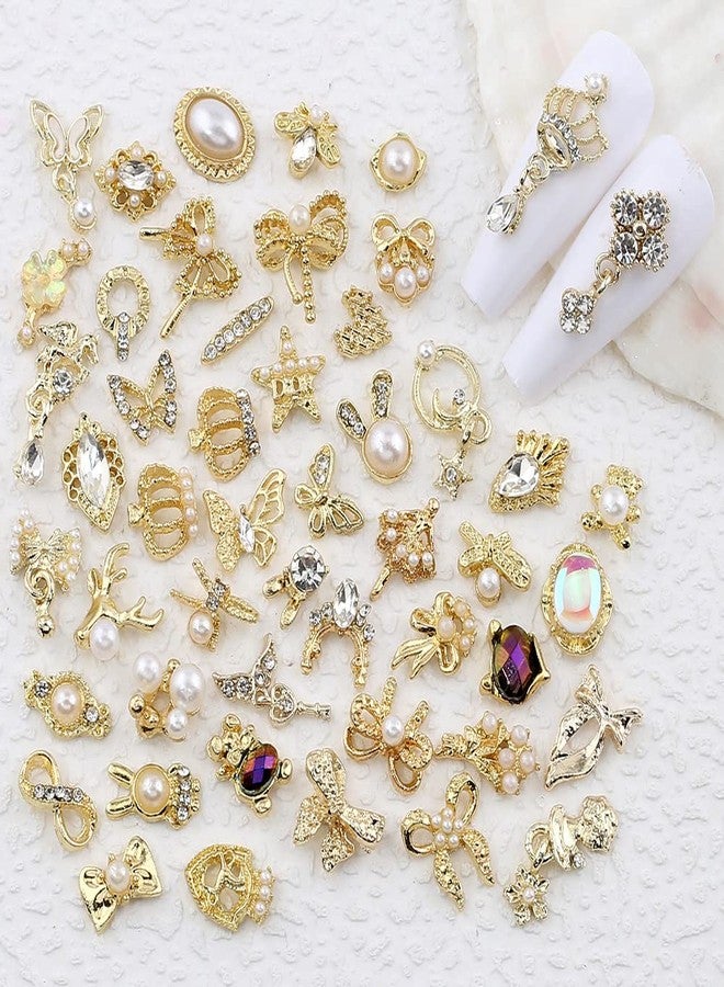 JALIYA 50pcs Random Gold Nail Charms Luxury Nail Rhinestones Nail Gems 3D Alloy Flower Butterfly Nail Art Charms Metal Snake Bear Heart Bow Star Charms for Nails Mix Styles Nail Jewels for Nail Art Supplies - Image 4