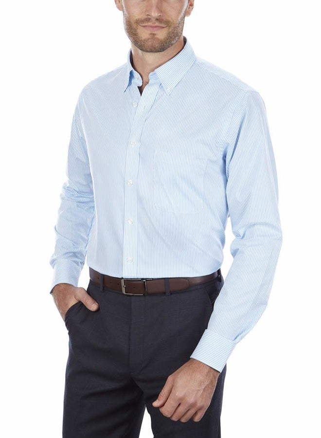 Van Heusen قميص رسمي للرجال بأزرار وياقة قابلة للتعديل، مخطط، لون أزرق فاتح، XXL - Image 2