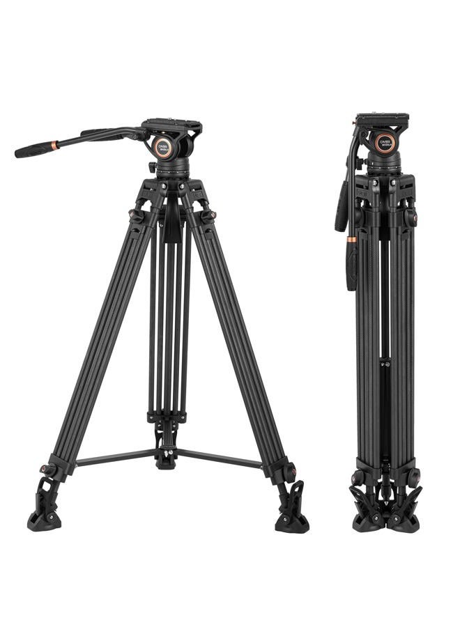 Cayer BV25LH Video Tripod System, 74 inch Carbon Fiber Professional Heavy Duty Camera Tripod Kit, Twin Tube Tripod Leg with K3 Fluid Drag Head, 2 Pan Bar Handles, Max Loading 13.2 LB - Image 1