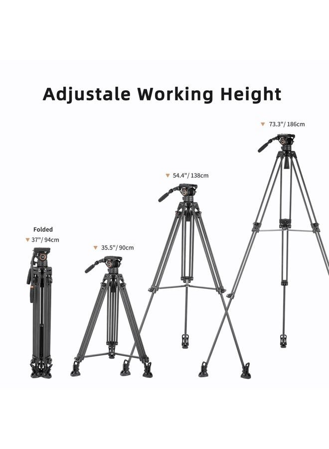 Cayer BV25LH Video Tripod System, 74 inch Carbon Fiber Professional Heavy Duty Camera Tripod Kit, Twin Tube Tripod Leg with K3 Fluid Drag Head, 2 Pan Bar Handles, Max Loading 13.2 LB - Image 5