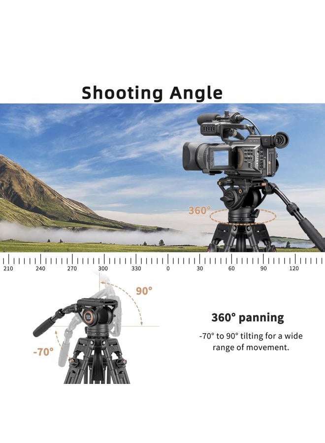 Cayer BV25LH Video Tripod System, 74 inch Carbon Fiber Professional Heavy Duty Camera Tripod Kit, Twin Tube Tripod Leg with K3 Fluid Drag Head, 2 Pan Bar Handles, Max Loading 13.2 LB - Image 2