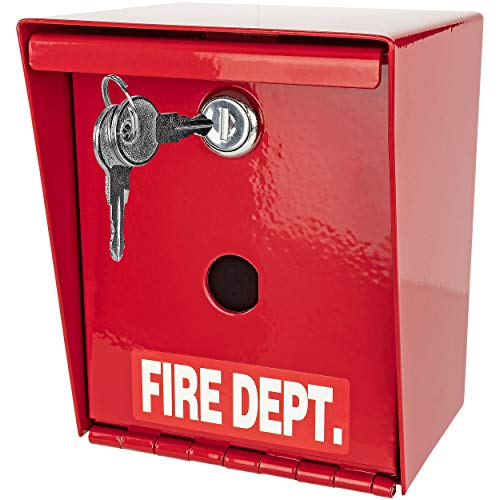 Fairly Odd Treasures Fire Department Lock Box – Red Wall-Mounted Steel Emergency Key Box with 2 Keys, Fire Safe Access Box for Home, Office & First Responders, 4.5" x 4.55" x 5.65" - Image 1