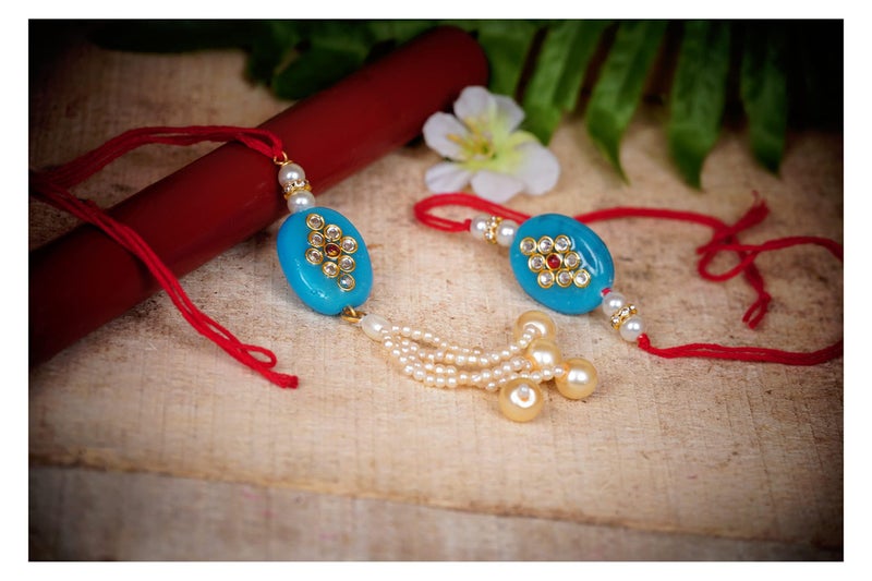 JFL Unisex Adult - Jewellery for Less Handmade Rakhi for Brother Combo Fancy Collection Couple Pair Rakhi Set for Bhaiya Fancy Rakhi Bracelet with Roli Chawal Raksha Bandhan - Image 2