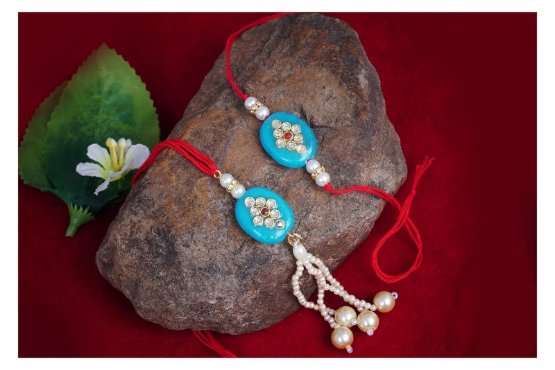 JFL Unisex Adult - Jewellery for Less Handmade Rakhi for Brother Combo Fancy Collection Couple Pair Rakhi Set for Bhaiya Fancy Rakhi Bracelet with Roli Chawal Raksha Bandhan - Image 4