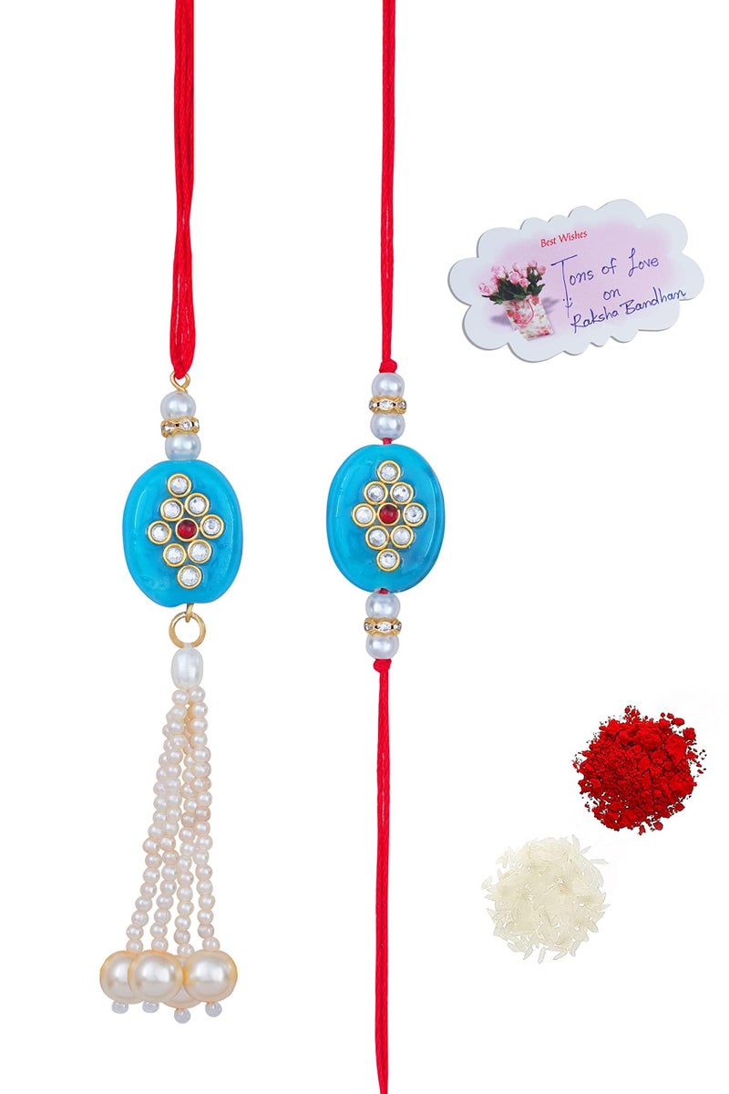 JFL Unisex Adult - Jewellery for Less Handmade Rakhi for Brother Combo Fancy Collection Couple Pair Rakhi Set for Bhaiya Fancy Rakhi Bracelet with Roli Chawal Raksha Bandhan - Image 1