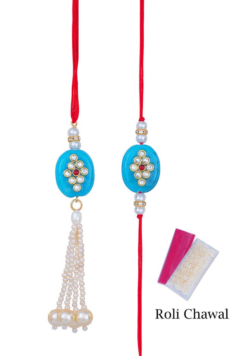 JFL Unisex Adult - Jewellery for Less Handmade Rakhi for Brother Combo Fancy Collection Couple Pair Rakhi Set for Bhaiya Fancy Rakhi Bracelet with Roli Chawal Raksha Bandhan - Image 5