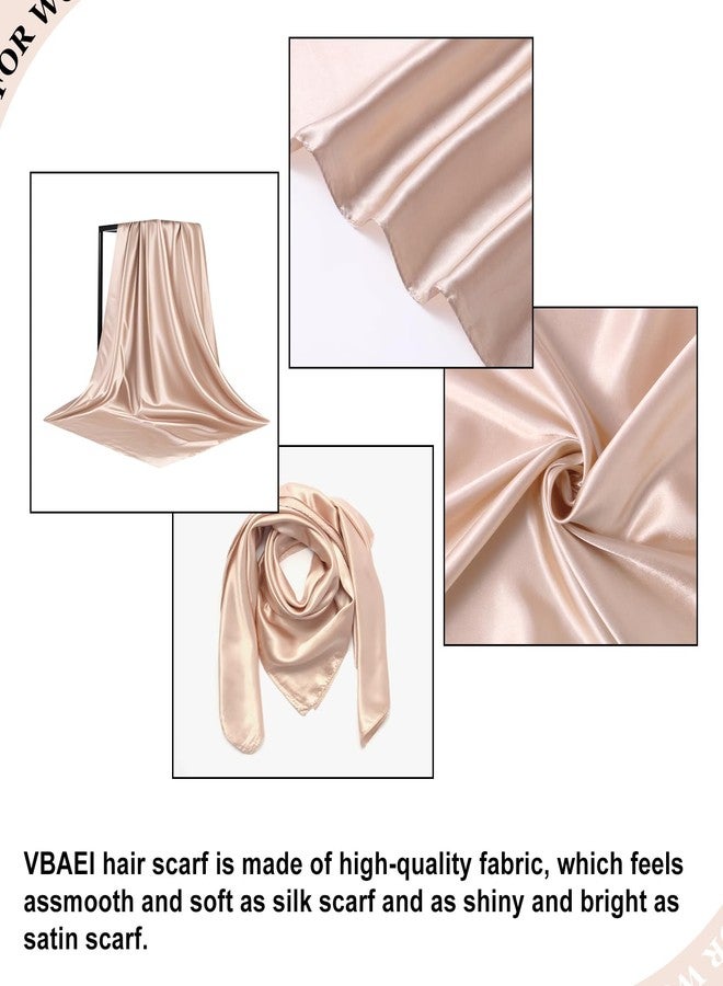 VBAEI 35” Large Square Satin Head Scarf - 3Pcs Silk Like Head Scarves Silk Bandana Satin Hair Scarf Head Wraps For Women, Champagne,camel,black, 35 inches square - Image 2