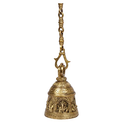 Kartique Brass Musical Ganesha Bell - 6 Inch Height Intricate Design with Chain, Golden Finish, Ideal for Puja and Home Decor - Image 4