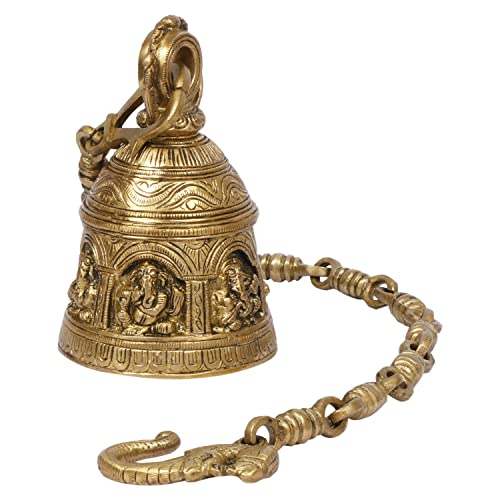 Kartique Brass Musical Ganesha Bell - 6 Inch Height Intricate Design with Chain, Golden Finish, Ideal for Puja and Home Decor - Image 2
