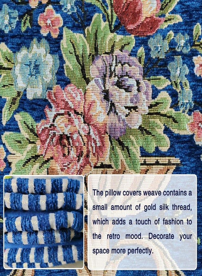 Qupace Set of 2 Blue Vintage Embroidered Throw Pillows Covers 18x18in，Vintage Decorations Floral Embroidered Cushion Cover for Sofa Couch Bed Chairs Car - Image 4