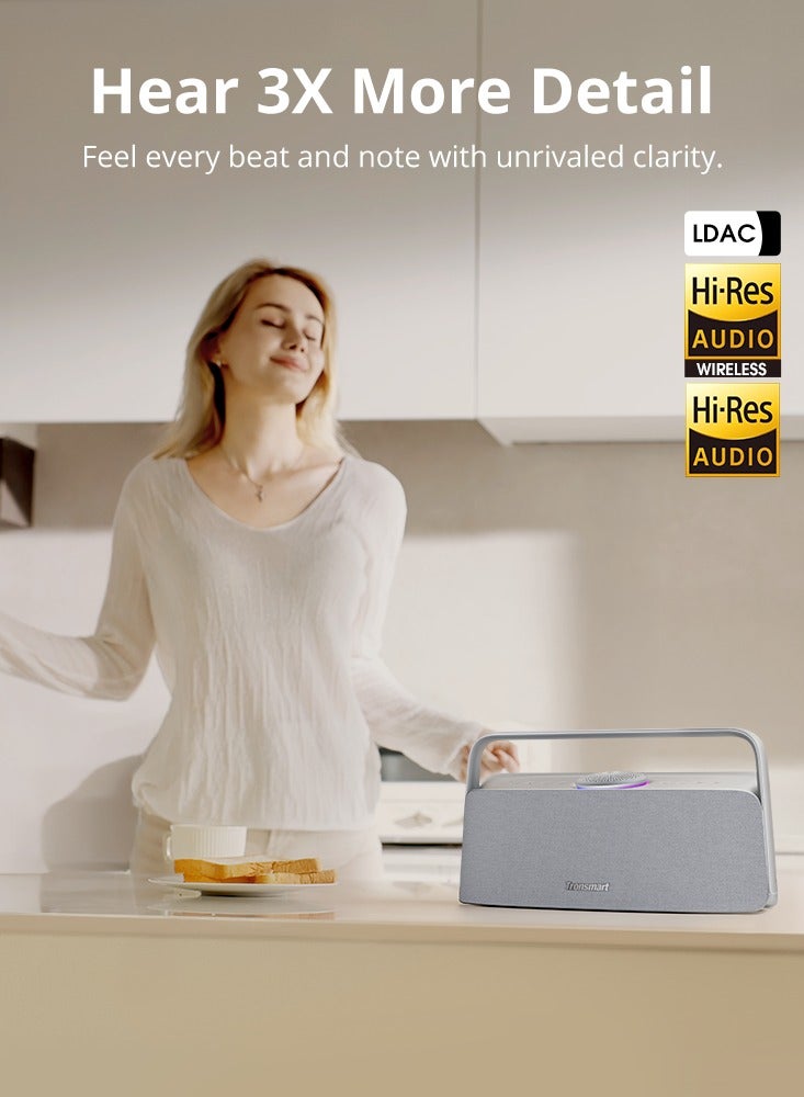 ترونسمارت مكبر صوت ترونسمارت فيتون X30 عالي الدقة بتقنية البلوتوث - مكبر صوت لاسلكي بقوة 80 واط مع تقنية LDAC، وصوت مكاني، ونظام صوتي 2.2.1، وبطارية تدوم 14 ساعة، وصوت جهير عميق، وصوت معزز بتقنية معالجة الإشارات الرقمية (DSP) للمنزل والمكتب والحفلات، مع سطح خارجي من القماش - رمادي - Image 4