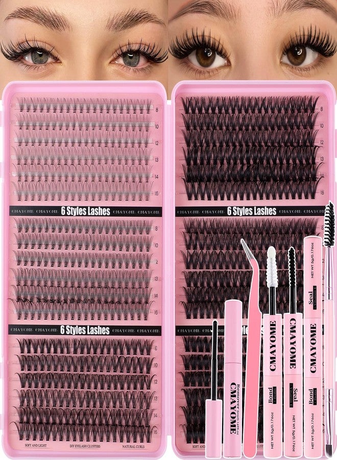 CMAYOME 720PCS Lash Clusters Kit, 10D-60D Volume Wispy Fluffy Lashes, 6 Mixed Density DIY Eyelash Extensions with Bond & Seal, Remover, Tweezers, Brush for Beginners - Image 1