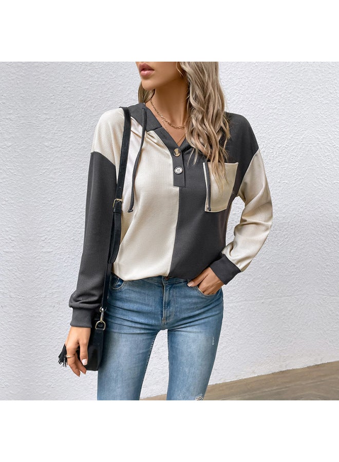Song Feng Ya Women's Clothing Multi-color Color Block Hooded Women's Top Spring And Autumn Style - Image 2