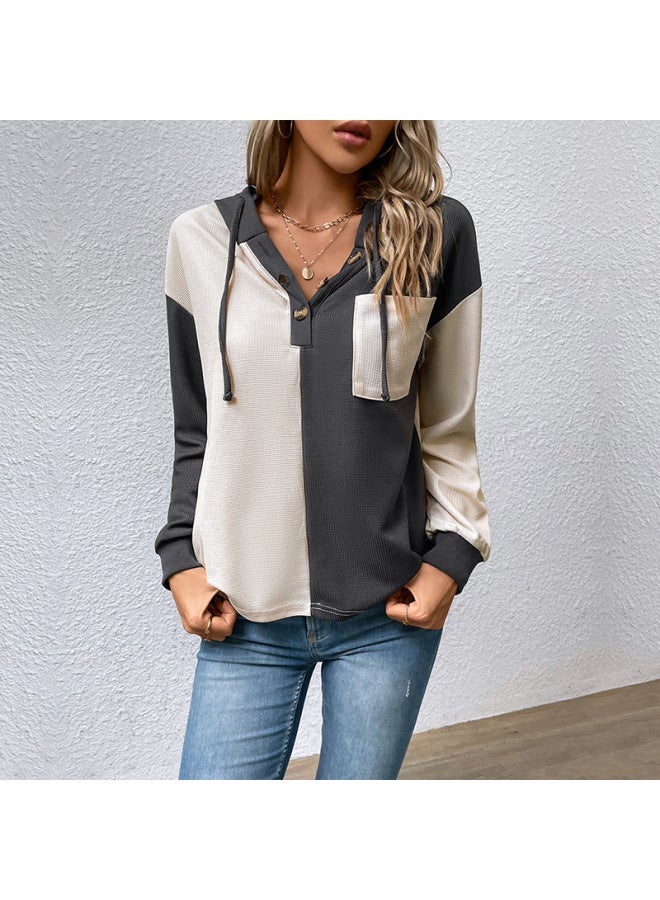 Song Feng Ya Women's Clothing Multi-color Color Block Hooded Women's Top Spring And Autumn Style - Image 3