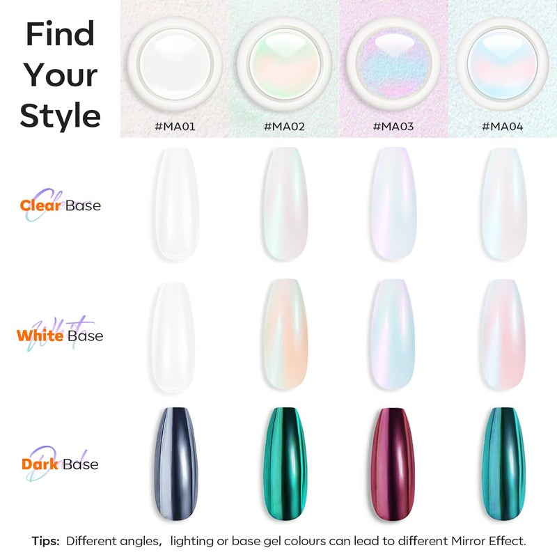 modelones Chrome Nail Powder Pearl Chrome Powder for Nail Magic White Glazed Chrome Nail Powder Mirror Effect Holographic Aurora Iridescent Pearlescent Manicure for 3D Sculpting Nail Art 4 Colors - Image 5