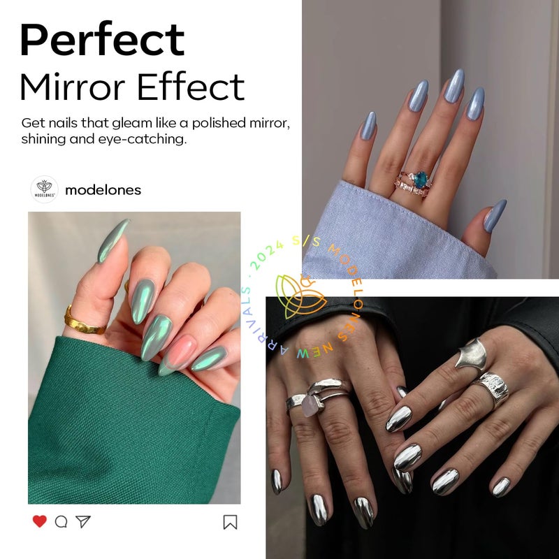 modelones Chrome Nail Powder Pearl Chrome Powder for Nail Magic White Glazed Chrome Nail Powder Mirror Effect Holographic Aurora Iridescent Pearlescent Manicure for 3D Sculpting Nail Art 4 Colors - Image 3