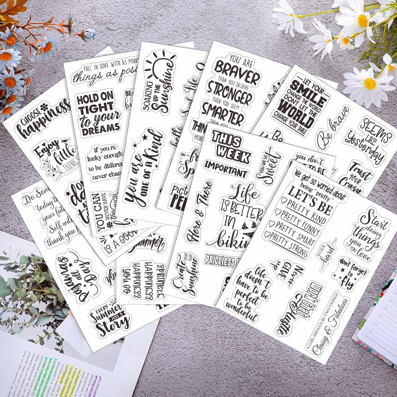 Tudomro 20 Sheets Different Transparent Scrapbook Stickers Vintage Words Inspirational Scrapbooking Motivational Stickers Sweet Happiness for Water Bottles Laptops - Image 5