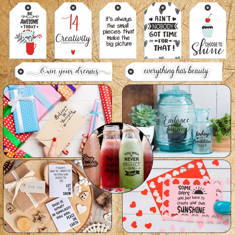 Tudomro 20 Sheets Different Transparent Scrapbook Stickers Vintage Words Inspirational Scrapbooking Motivational Stickers Sweet Happiness for Water Bottles Laptops - Image 4