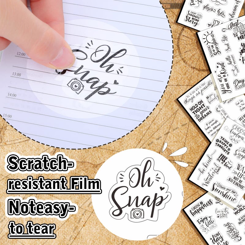 Tudomro 20 Sheets Different Transparent Scrapbook Stickers Vintage Words Inspirational Scrapbooking Motivational Stickers Sweet Happiness for Water Bottles Laptops - Image 2