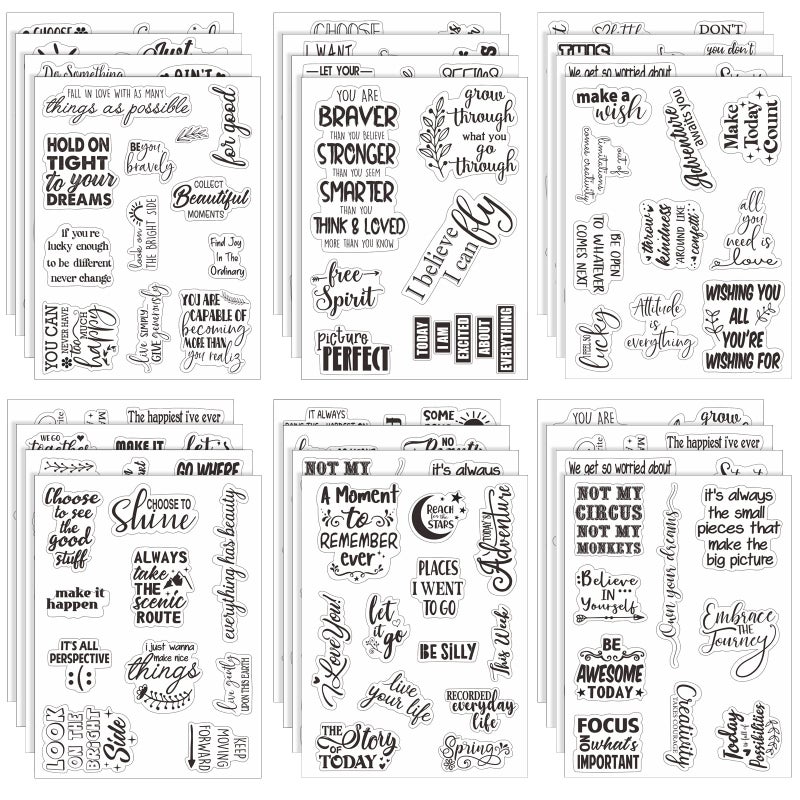 Tudomro 20 Sheets Different Transparent Scrapbook Stickers Vintage Words Inspirational Scrapbooking Motivational Stickers Sweet Happiness for Water Bottles Laptops - Image 1