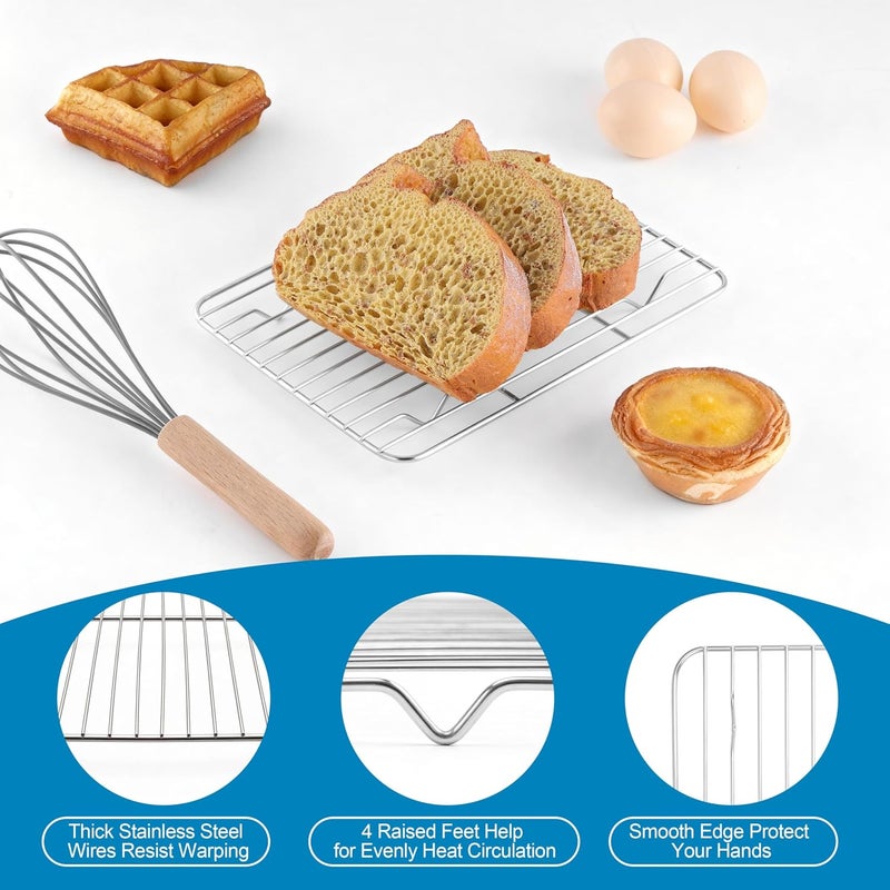 Herogo Small Stainless Steel Baking Sheet with Rack Set(1 Pans + 1 Racks), 9.2'' x 7'' x 1'' Mini Metal Bacon Tray with Cooling Rack Set for Baking & Roasting, Nontoxic & Easy Clean - Image 3