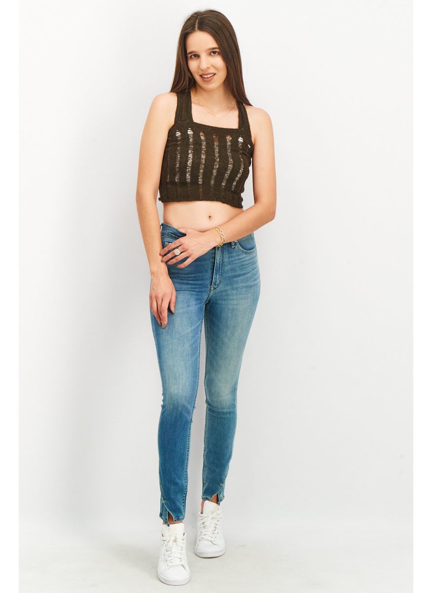 NA-KD - Women Square Neck Sleeveless Cropped Top, Dark Brown - Image 1