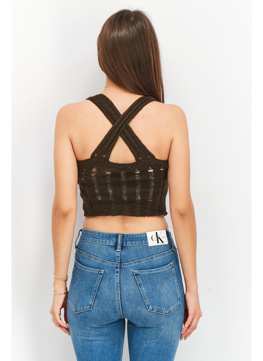 NA-KD - Women Square Neck Sleeveless Cropped Top, Dark Brown - Image 1