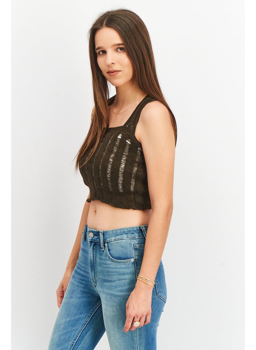 NA-KD - Women Square Neck Sleeveless Cropped Top, Dark Brown - Image 1