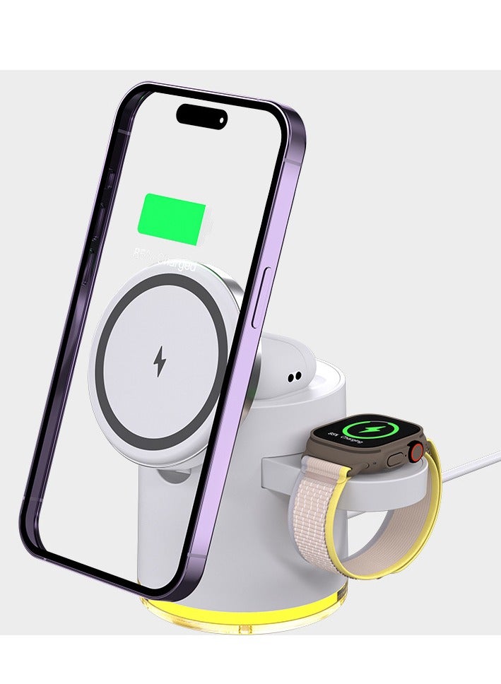 General Magnetic three in one wireless charger, foldable three in one wireless charger, suitable for mobile phone 15th generation charger (ivory white regular version)  - Image 2