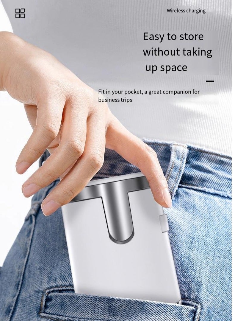 General Magnetic three in one wireless charger, foldable three in one wireless charger, suitable for mobile phone 15th generation charger (ivory white regular version)  - Image 5