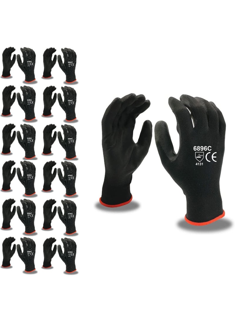 Cordova Cordova Standard Gloves 13Gauge Black Nylon Shell Black Polyurethane Palm Coating XLarge 12Pack  - Image 1
